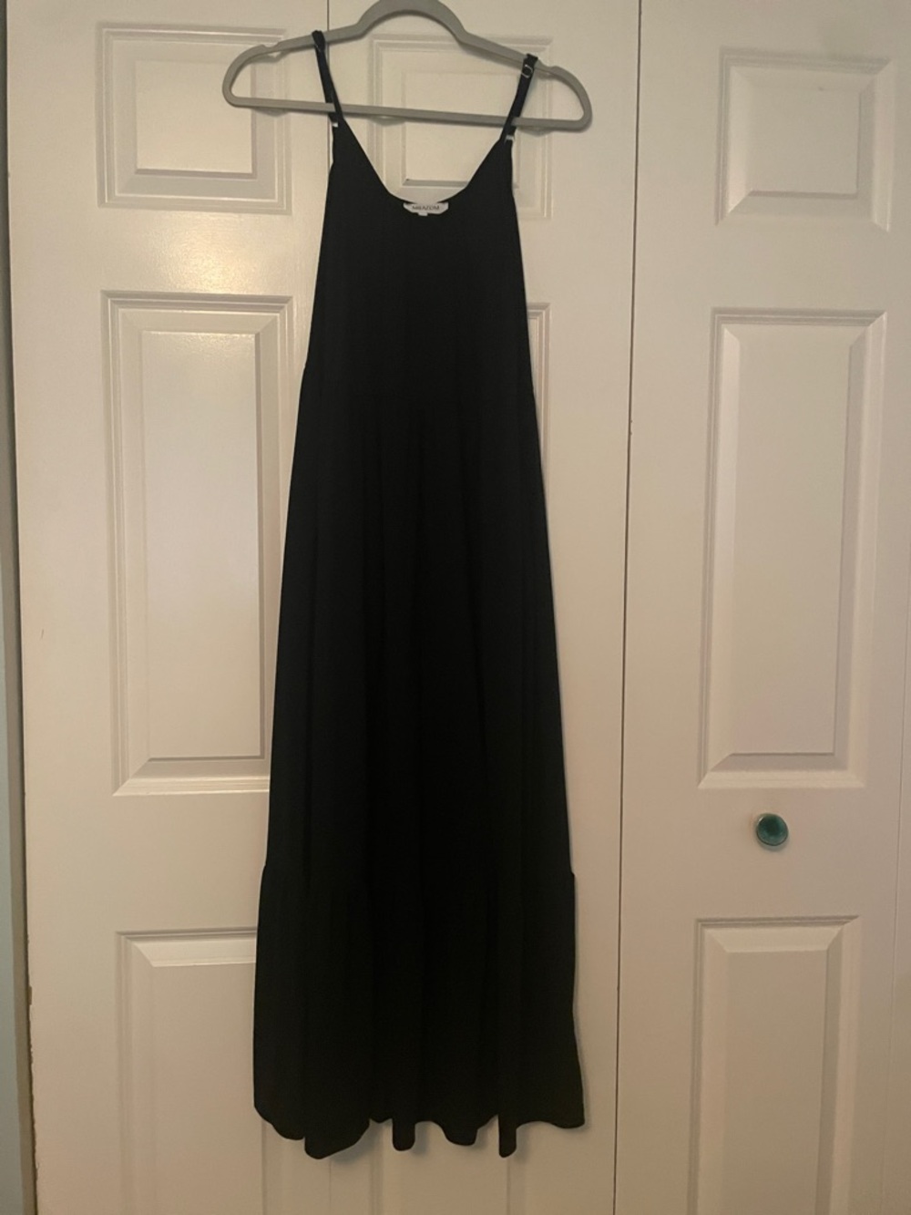 Black Women's Tiered Maxi Dress with Adjustable Straps